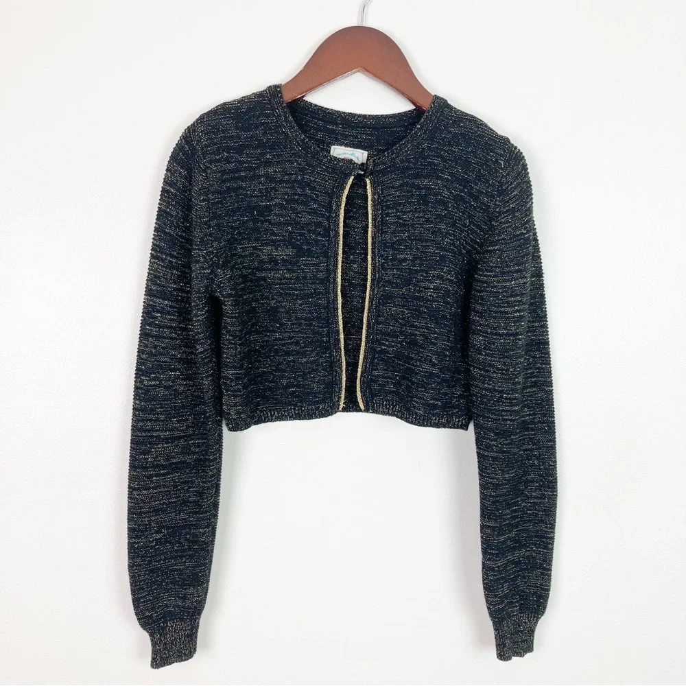 Marmellata Black Metallic Cropped Cardigan Girls 12